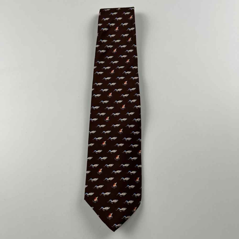 346 Brooks‎ Brothers Brown Duck Animal Novelty Pure Silk Tie USA Woven Italy